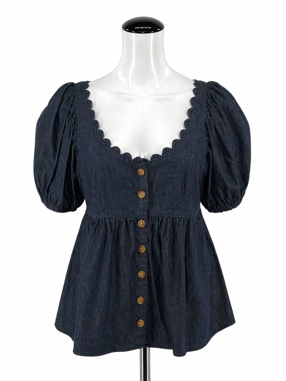 Kika Vargas for Target Denim Scalloped Puff Sleeve Peplum Top XS